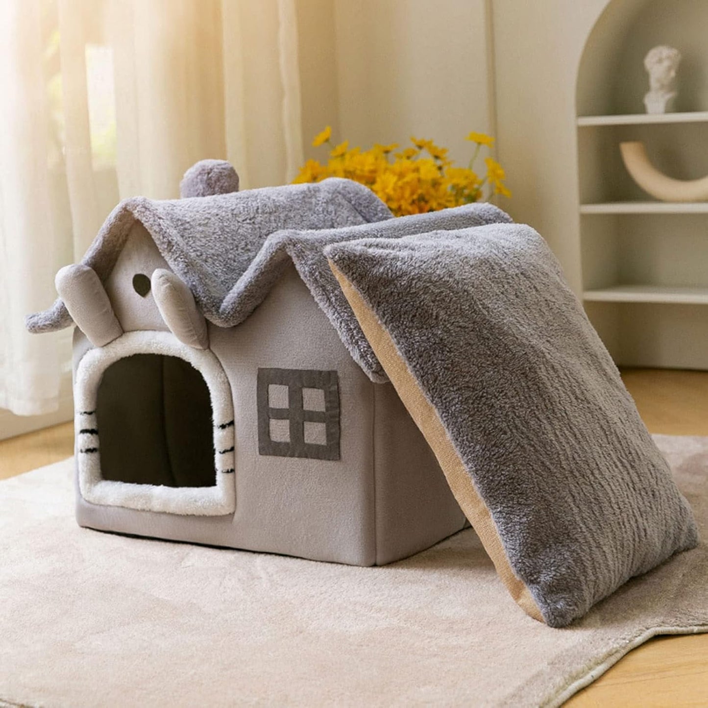 Niche Chien - ComfortableDogHouse™ - Gris Toiture Double - Repos Chien